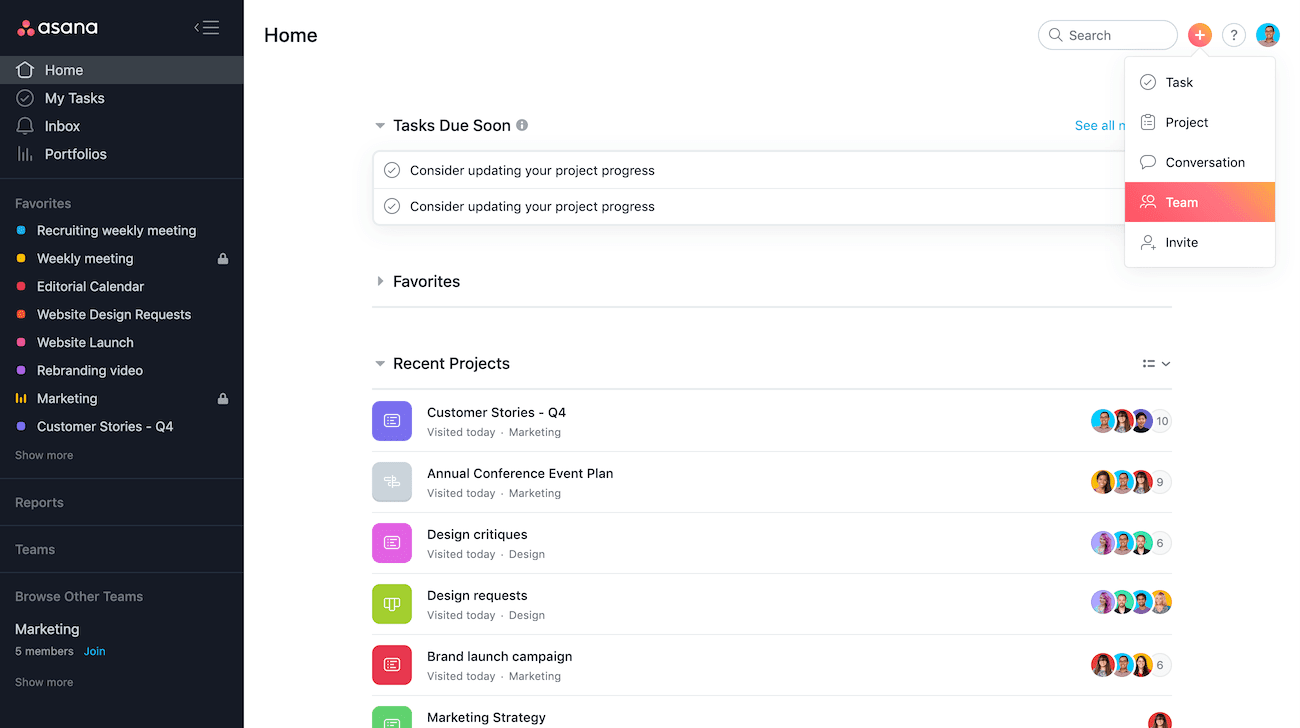 Asana Teams - Omnibutton